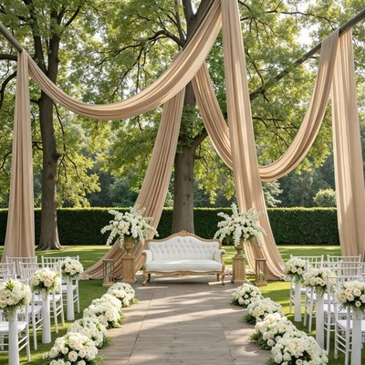 2 Panels 5ft(W) x 20ft(H) Champagne Ceiling Drapes for Wedding Parties   2