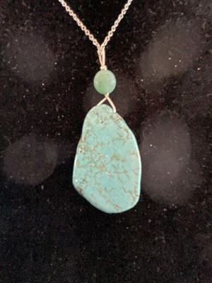 2 1/4  Long Turquoise & Crab Shell Agate Necklace 18  925 Chain