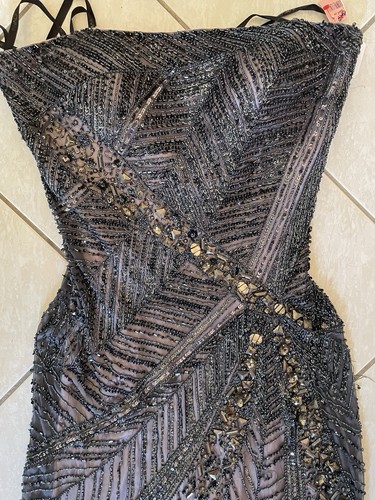 Jovani Beaded Floor Length Gown- Size 14- Strapless - Corset- Whimsigoth- Gray - Picture 10 of 19