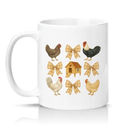 Aquarell Hühnerschleifen Unisex 11 Unzen Keramiktasse Bauernhaus Land Küche Geschenk