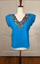 V- Neck Blouse with Multicolor Silk Hand Embroidery