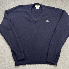 Lacoste Chemise Men  s Sz 6 Vintage Wool Blend V Neck Sweater France Preppy Navy