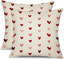 Valentine's Day Pillow Covers 18x18 Inch Set of 2 Small Red Pink Hearts Decor Wh