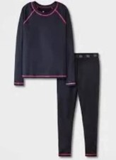 All in Motion Large 10-12 Mid-weight Youth Thermal Underwear Set Black w/ Pink