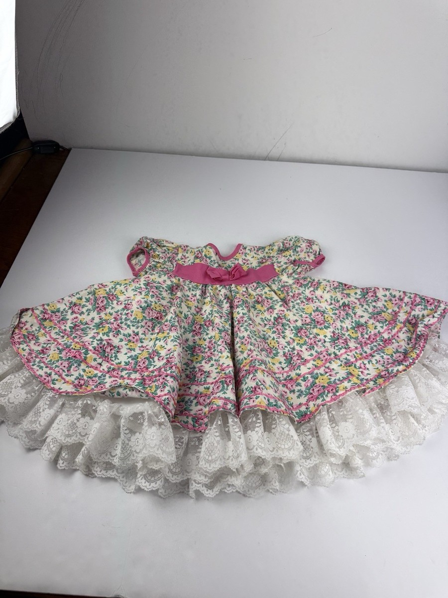 Vintage Jo Lene 80s 90s Cottage Lace Frilly Toddler Girls Rose Floral Dress 18M View 2