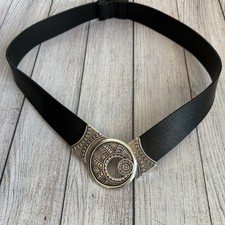 CHICO  S Black Genuine Leather Silver-Tone Buckle Belt Small Medium