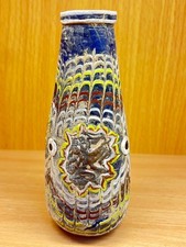 Unique Roman old  Glass Bottle with Gold Bust Colorful Ancient Vessel