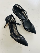 DOLCE & GABBANA Black Suede Lace Mary Jane Nero Kitten Heels Sz 36.5 US 6 $695
