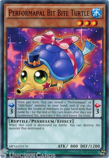MP16-EN176 Performapal Bit Bite Turtle Common 1st Edition Mint YuGiOh Card