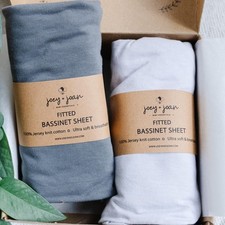 Fitted Sheets for Bassinets 33x20 - 100 Jersey Cotton - 2 Pack in Grey