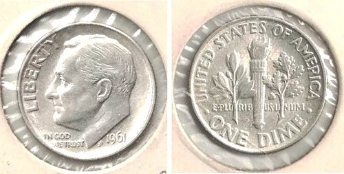 Uncirculated 1961 Silver Roosevelt Dime with a Minor Planchet Flaw at Melt Value