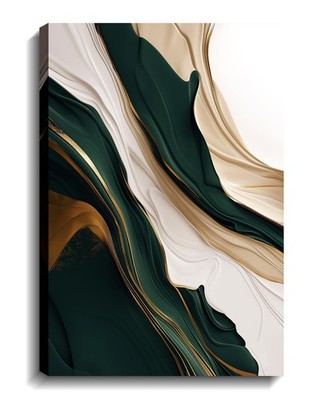 Emerald Green Wall Art Abstract Wall Decor Framed Beige and Gold Texture Pict...