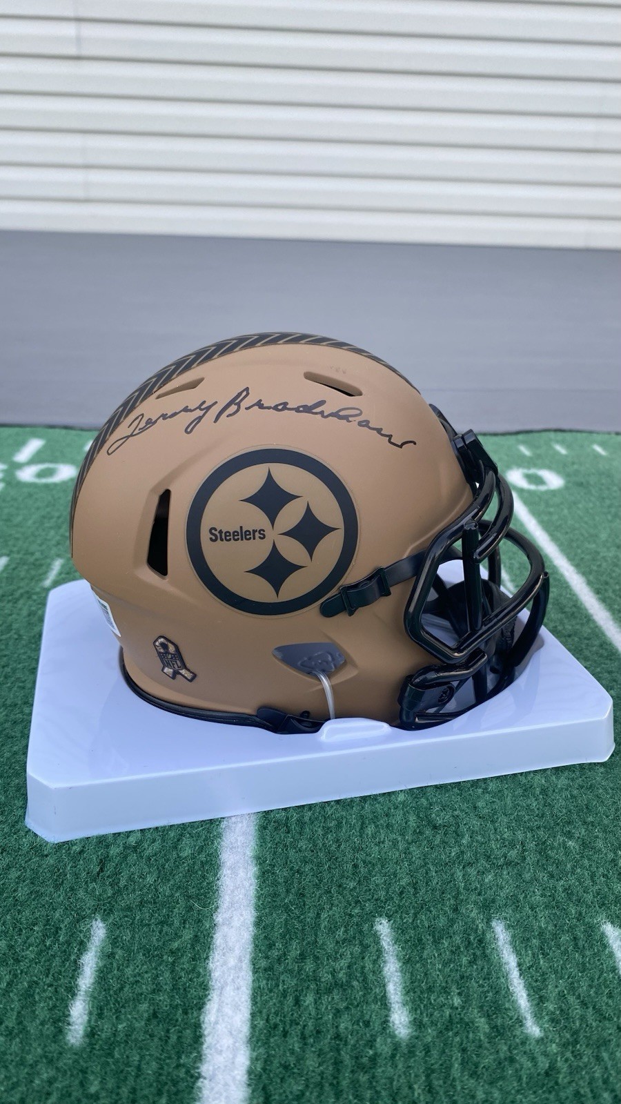 Terry Bradshaw Autographed Signed Pittsburgh Steelers Pittsburg Steelers Salute To Service Mini Helmet Beckett 