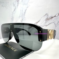 VERSACE Sunglasses Shield Black Oversized Italy Gold Mask Medusa Versace