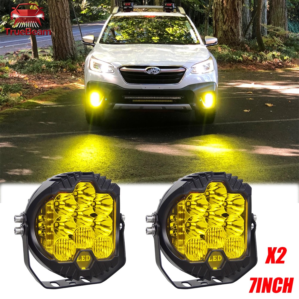 Yellow 7inch Round LED Work Light Bar Amber DRL Pods Fog Lamp Offroad Driving