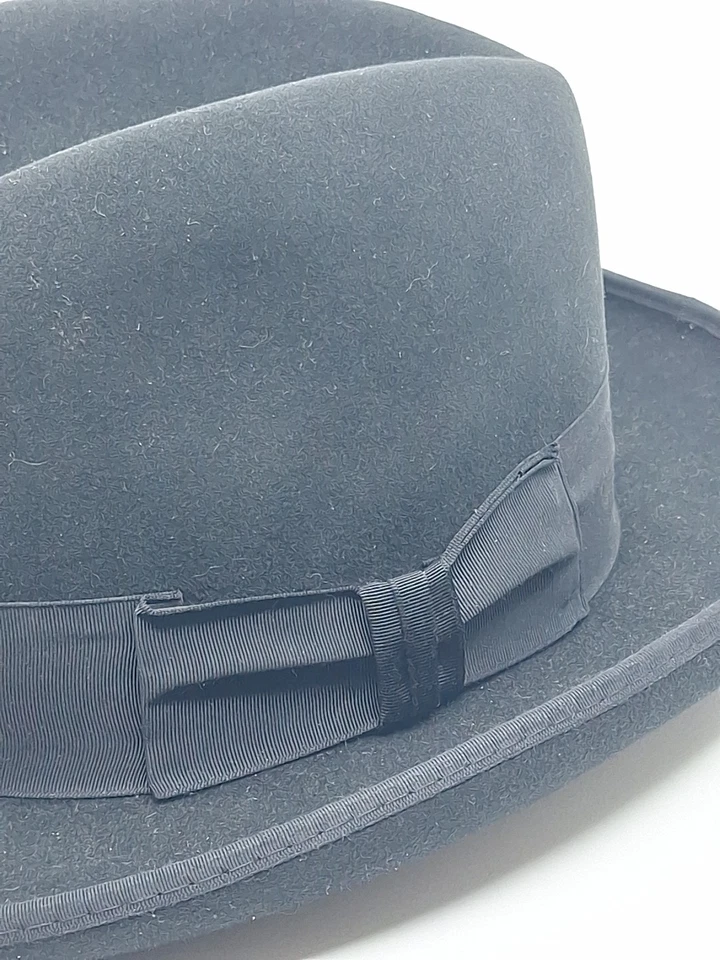 Vintage Bailey Fedora Genuine Fur Felt Hat Black Size 7 1/8 Made in USA - Image 2 of 4