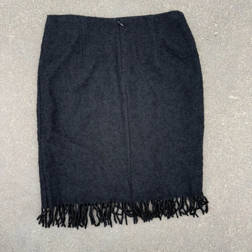 Falda lápiz vintage años 90 Betsey Johnson negra fieltro floral borde flecos GRANDE Foto 2 de 4