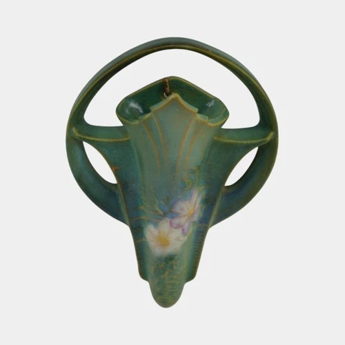 Roseville Pottery Cosmos Green 1939 Art Deco Pottery Ceramic Wall Pocket 1285-6