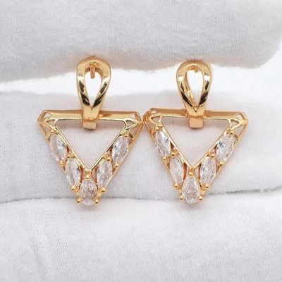 Triangle Shape Dangle Earring Pear Cut Simulated Diamond 14K Yellow Gold Plated