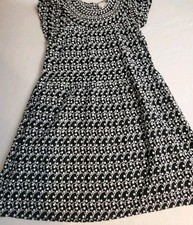 Loft Dress Black White All Over Embroidery Lined Rayon Modal Woven XS