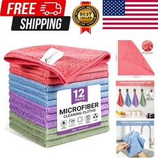Microfiber Cleaning Cloth, 12 Pack Assorted Color Cleaning Rags for Housekeeping