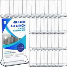 48 Pack Acrylic Sign Holder 4 x 6 Clear Display Stand Double-sided Vertical S...