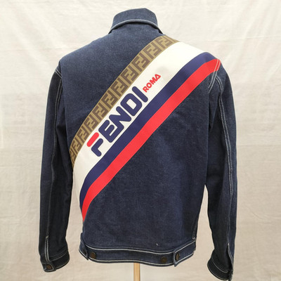 FENDI Roma FILA Collaboration Denim Jacket Logo FW0918 A605 size 46 Japan Auth