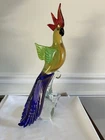 Murano Glass 17 3/4 inch Cockatoo Bird Statue MCM Vintage Has Label Gold Fleck