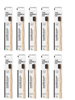 10 x Humble Brush Bambuszahnbürste sensitive - Schwarz weiche vegane Zahnbürste