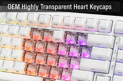 21-Key Transparent Heart Keycap Set Clear White Pink Cute Mechanical Keyboard