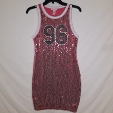 Y2K Glam Sequin Embellished Jersey Dress L Pink Barbiecore Retro Party Clubbing