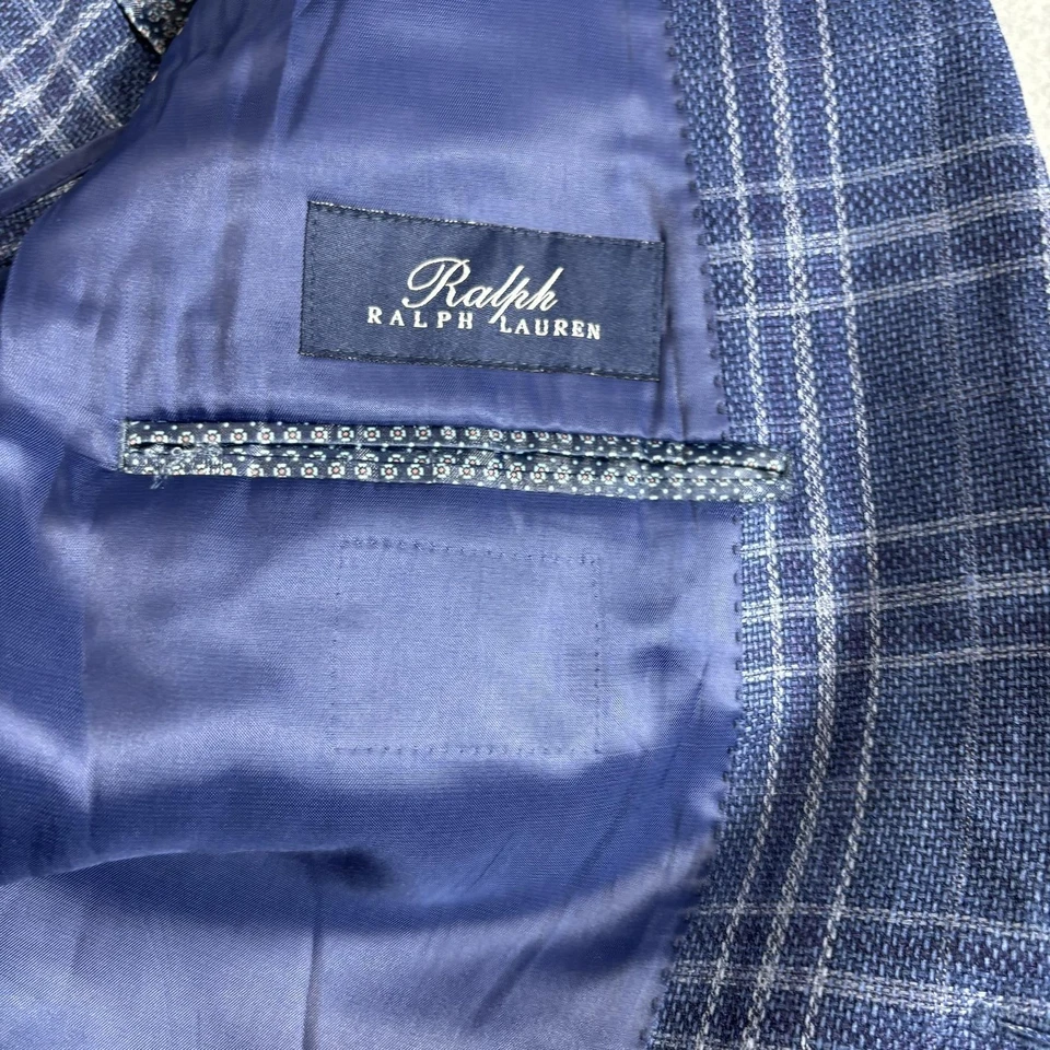 Ralph Ralph Lauren Blazer de Lino Hombres 40R Azul a Cuadros Abrigo Deportivo Chaqueta Heritage Foto 3 de 4