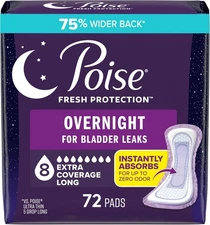 Poise Overnight Incontinence & Postpartum Pads for Extra-Coverage, White 