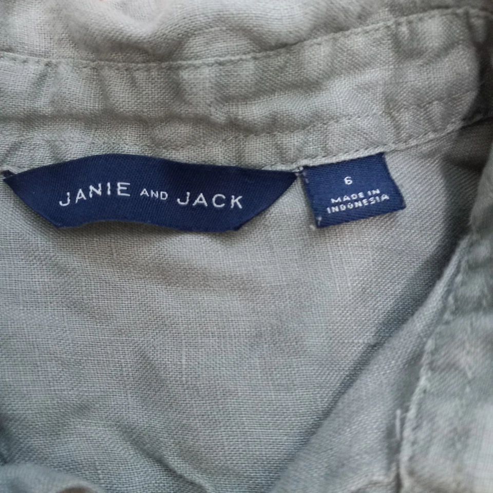 JANIE AND JACK Boys Linen Long Sleeve Button Shirt Casual Light Green Size 6 - Image 2 of 3