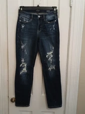 Judy Blue Jeans Womens 5/27 Blue Boyfriend Fit Distress Dark Wash Denim B7