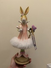 Jolie Fleur Easter Bunny Figurine Pink Dress White Fur Trim Home Decor Viral