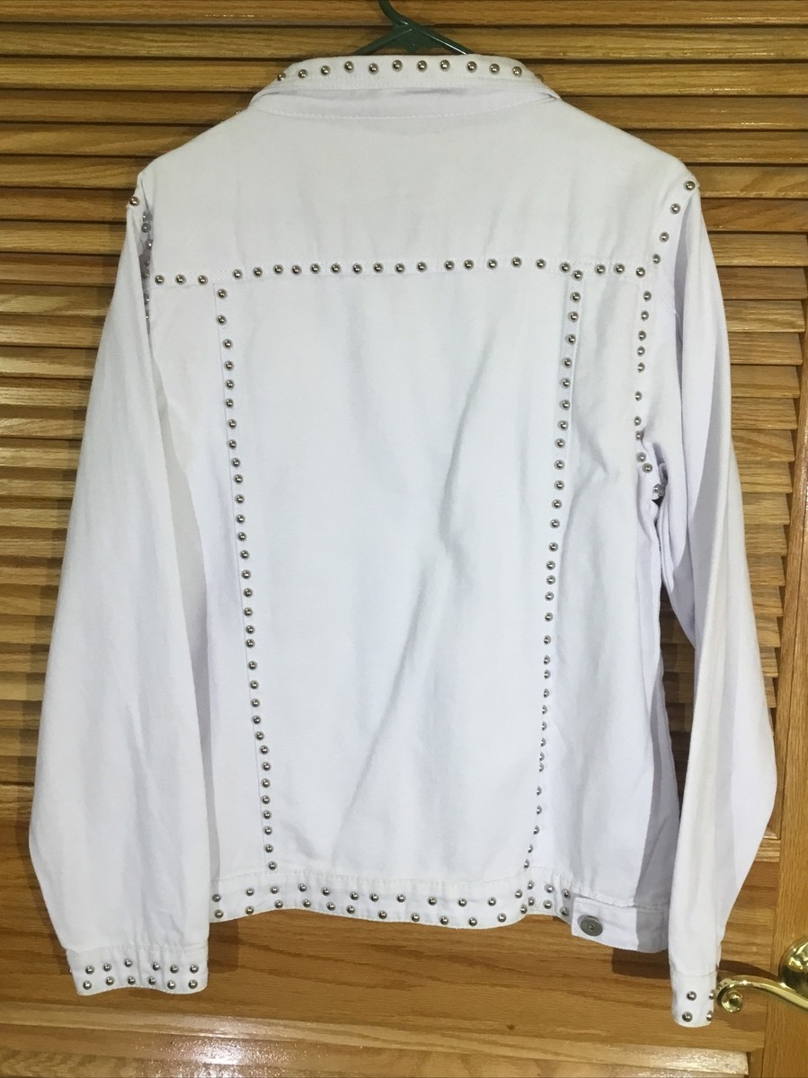 【COLOR iN ID】Down rivet white denim Jeans Women's Size Large White Denim Rivet Jacket CW-352 | eBay