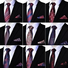 Men Paisley Necktie Pocket Square Set Flower Wide Wedding Party Formal Hanky Tie