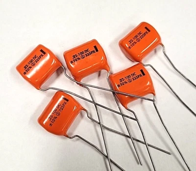 Sprague "Orange Drop" Film Radial Capacitor 225 .22mfd / uf 220nf @ 100VDC(5PCS)