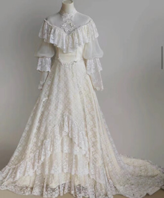 vintage tiered lace wedding dress Medieval Vintage Wedding Dress Ruffle Tiered A-Line Long Bridal Gowns Sweetheart