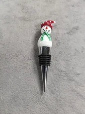 5” Glass Wine Bottle Stopper Christmas Snowman With Hat