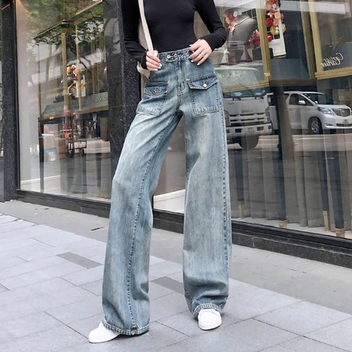Wide Leg Denim Pants Trousers Loose 