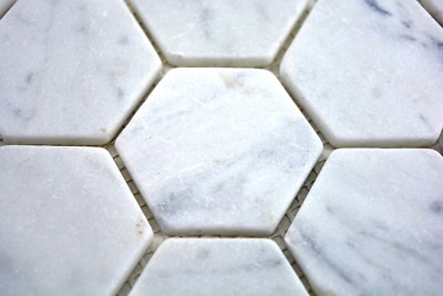 Plaque De Mosaïque En Marbre Carrara Blanc – Forme Hexagone, Référence 44-0103_b