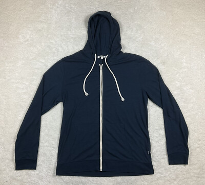 Treads 4 Thought Men's Trim Fit Long Sleeve Zip Up Hooded Blue Jacket Size L