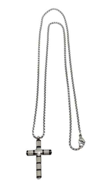 Collana uomo croce catena acciaio inox per ciondolo crocifisso argento nero blu