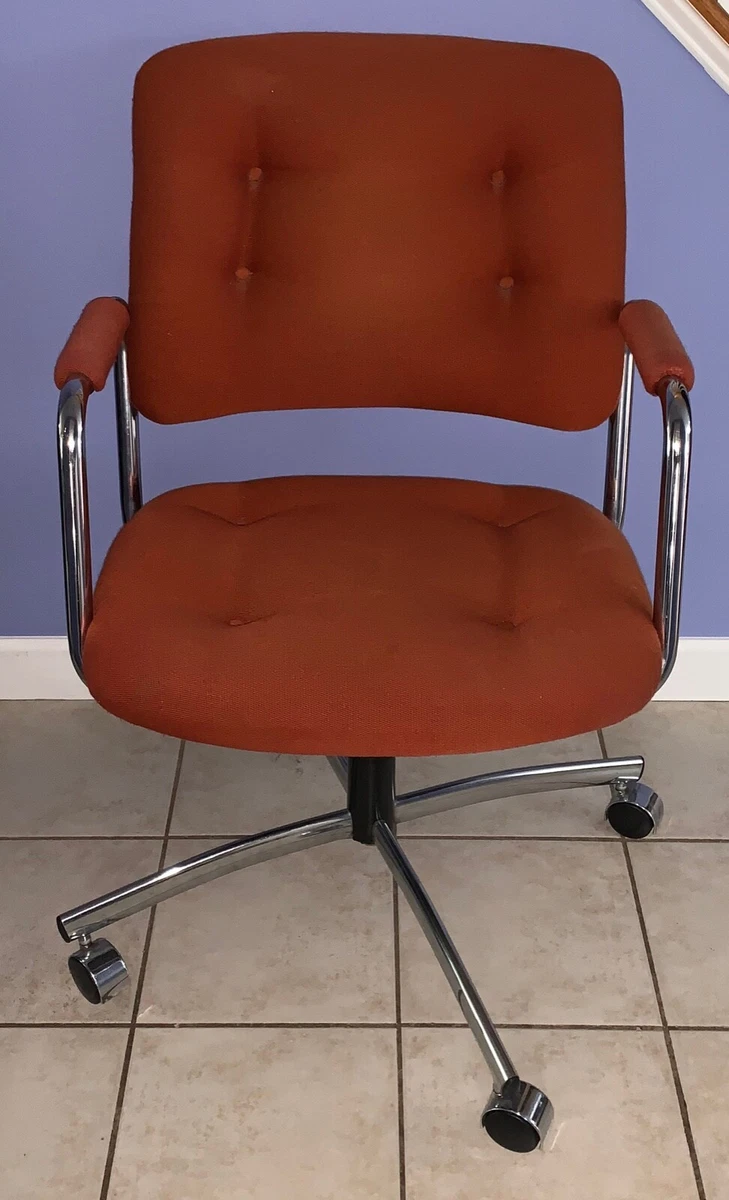 MID CENTURY MODERN STEELCASE OFFICE CHAIR VINTAGE CHROME ORANGE NO SHIP