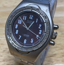 VTG GUESS Unisex 50m Silver Brown Rotating Bezel Analog Quartz Watch New Battery
