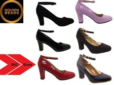 WOMENS LADIES BLOCK HEEL ANKLE STRAP COURT EVENING DRESS GIRLS SHOES BIG SIZES