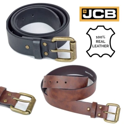 JCB Classic Leather Belt Genuine Mens Leather Lined Belts Work Brass Style Belt