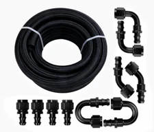6AN Fuel Line Kit AN6 Nylon Braided Fuel Line Hose Fitting Kit CPE 20FT Black
